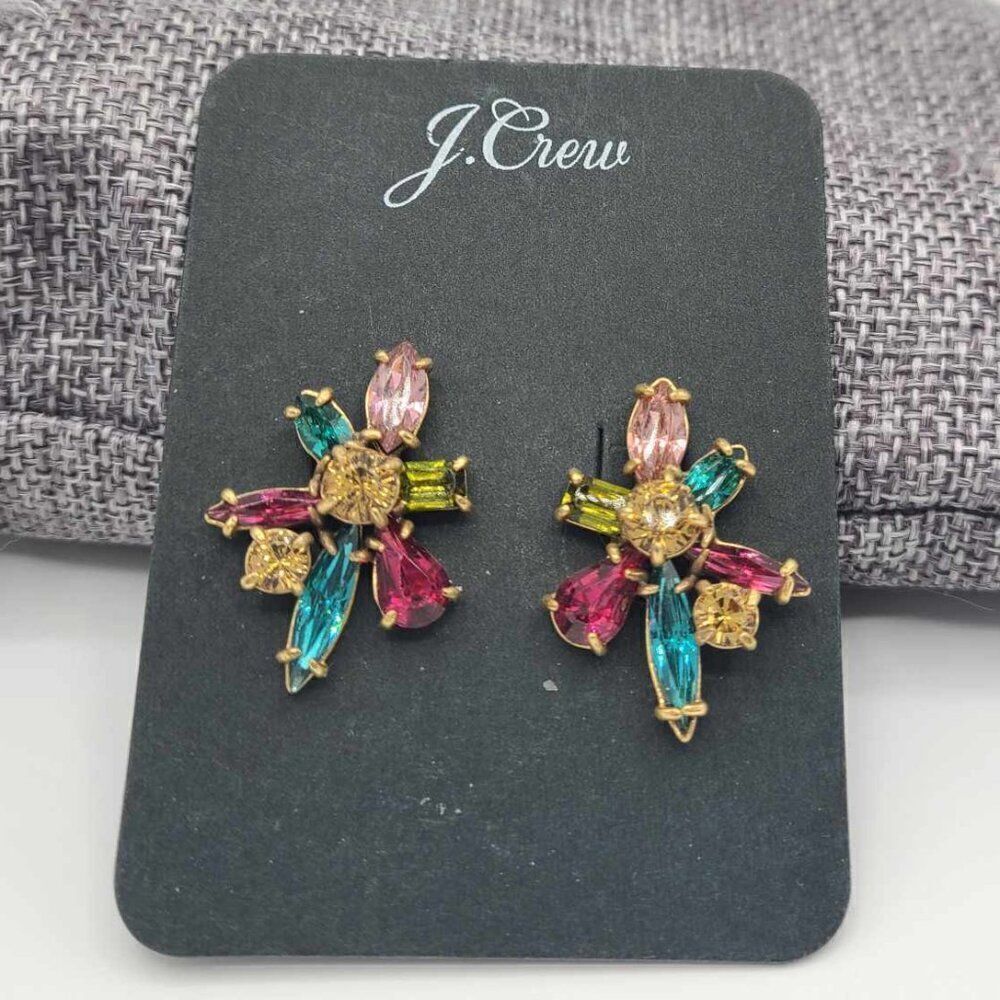 J Crew Gemburst Stud Cluster Crystal Earrings NEW! NWT!